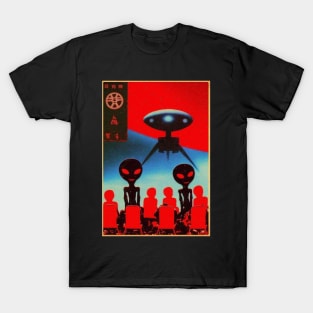 Vintage Anime Alien Invasion Retro Illustration - Nostalgic Cosmic Encounter T-Shirt